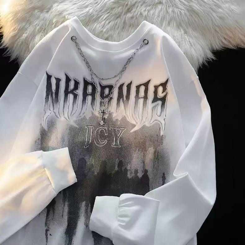 Gothic letter chain long-sleeve shirt