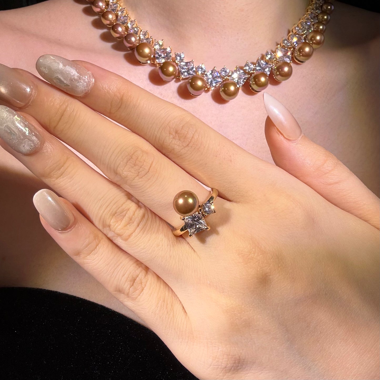 Champagne Shell Pearl Jewelry Set