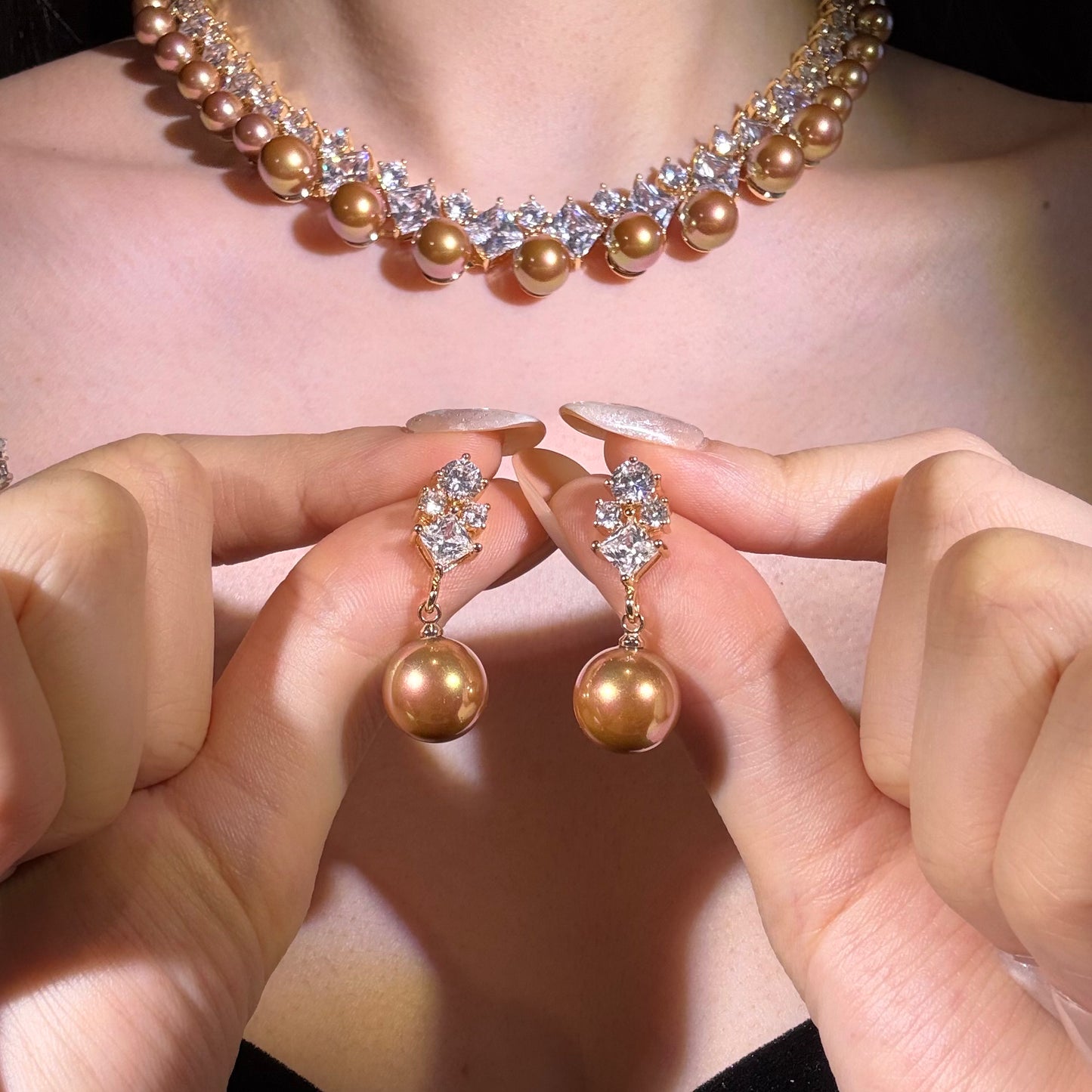Champagne Shell Pearl Jewelry Set