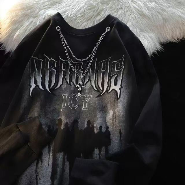 Gothic letter chain long-sleeve shirt