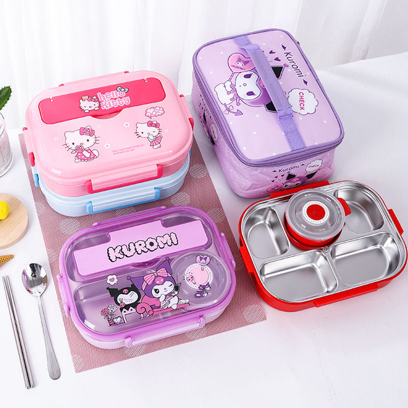 A stainless steel insulated lunch box