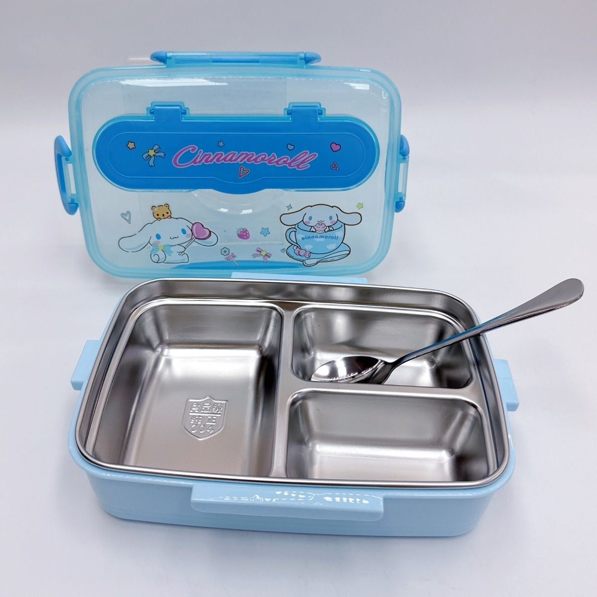 A stainless steel insulated lunch box